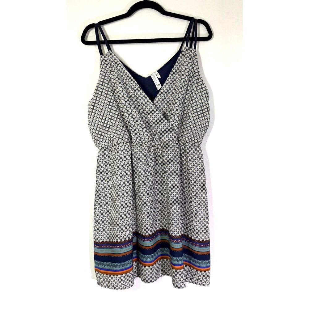 Navy Geometric Border L Print Cami Mini Sundress Large Boho Festival Whimsigoth